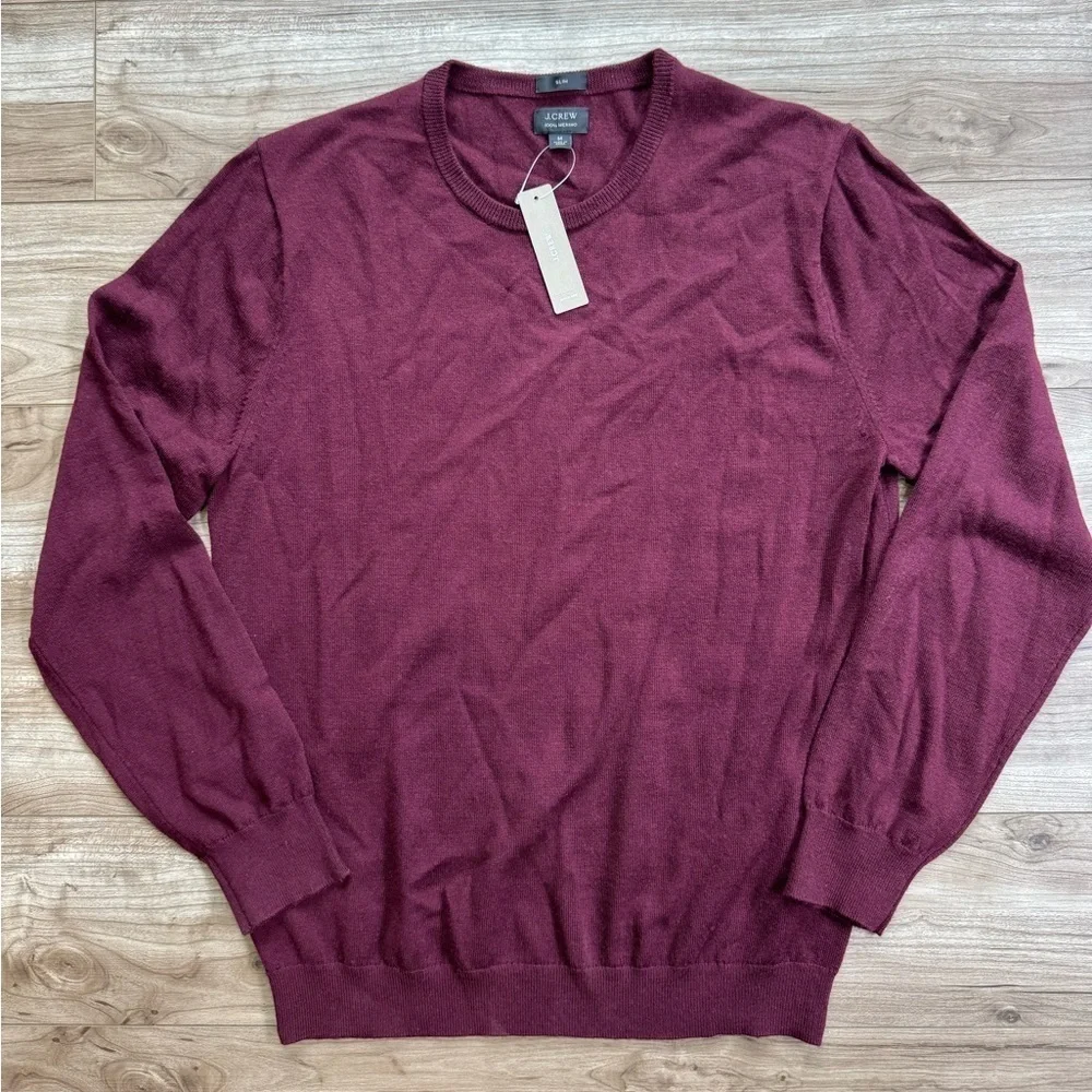J CREW Slim washable merino wool crewneck sweater Item AD607 Burgundy Size M NEW